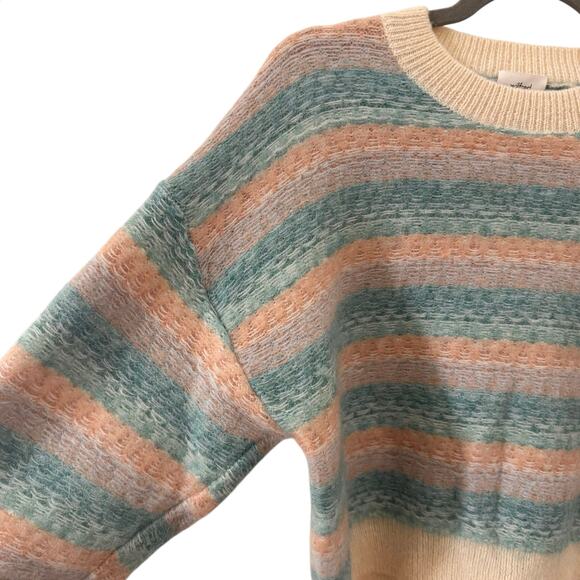 Aritzia Wilfred Mohair Striped Cropped Boxy Pastel Sweater Size Large - Picture 4 of 9
